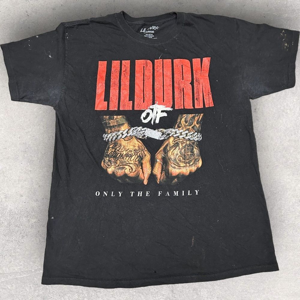 Lil Durk Only The Family T Shirt Men's Size Large Distressed‎ Paint Black
